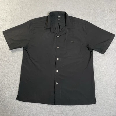 Vintage Oakley Button Up Shirt Mens L Black 3D Metal Logo Reto Y2K Resort Wear - Image 1 of 4