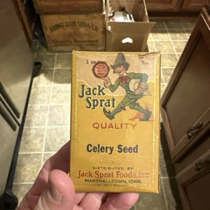 Scatola pubblicitaria vintage JACK SPRAT semi di sedano Marshalltown Iowa IA - Foto 1 di 10