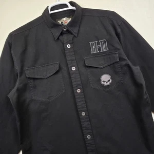 Camisa Harley Davidson Abotonada Hombres L Negra Calavera Llamas Motocicleta Grunge Calavera - Imagen 1 de 13