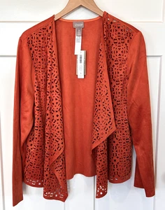 Neu mit Etikett Chicos perforierte Wildlederimitatjacke vorne drapiert Damengröße 3 orange MANGELHAFT - Bild 1 von 14