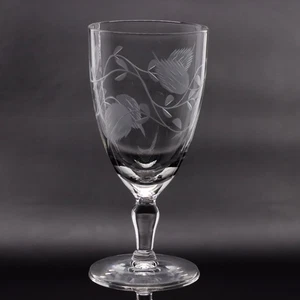 Glastonbury-Lotus 1500-3 Juice 5 1/4" Glass Grey Cut Leaf Floral Etched Vintage - Picture 1 of 6