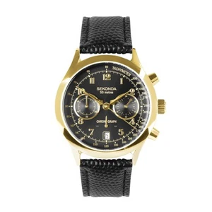 Sekonda Mens ARCHER Chronograph 40mm Gold Case Watch Black Leather Strap 30237 - Picture 1 of 11