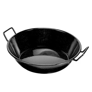 Black Enamel Karai Wok 32cm Heavy Duty Frying Pan Paella with Raised Handle - Picture 1 of 8