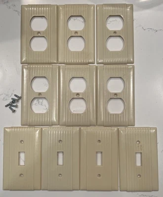 10 cubiertas de placa de interruptor P and S Uniline acanaladas marfil 6 salidas y 4 de colección EE. UU. Foto 1 de 3