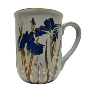 Tazza da caffè vintage Otagiri porcellana grigia blu oro fiori iris reale Giappone - Foto 1 di 8