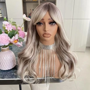 Ash Blonde Wig Highlight Brown Ombre Light Color Natural Looking Long Loose W... - Picture 1 of 6