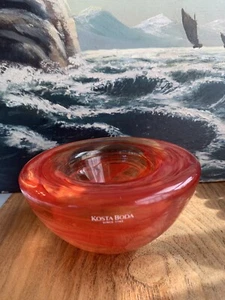Kosta Boda Atoll Art Glass Votive Holder Red Swirl Bowl Anna Ehrner Swedish - Picture 1 of 18