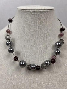 Lia Sophia VINO Multi Strand Matte Silver Necklace Womens Pink and Gray - Picture 1 of 14