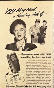 Anuncio impreso vintage Western Electric modelo 63 1946 audífono Bell Laboratories - Imagen 1 de 7