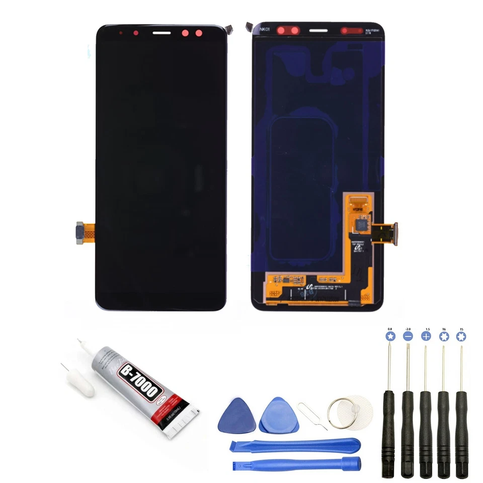 VITRE + ECRAN LCD POUR Samsung Galaxy A8 2018 SM-A530F NOIR + OUTILS + COLLE - Photo 1/1