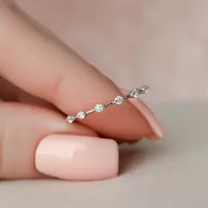 Diamond Engagement Band 18k White Gold 0.20 Ct Round Cut Lab Created 1.5 MM - Picture 1 of 11