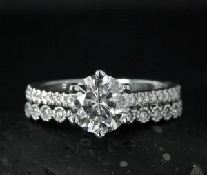 2.1ct Round Cut Moissanite Half Eternity Band Bridal Set 14k White Gold Plated - Picture 1 of 5