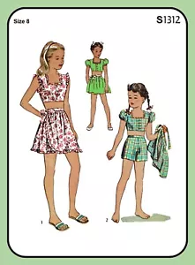 Niños 3 Piezas TRAJE DE JUEGO Patrón 1310 Corte TOP Falda PANTALONES CORTOS Niñas De Colección 1944 - Imagen 1 de 13