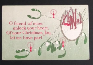 O Friend of Mine Christmas Joy Winter Scene View Embossed Postcard UNP c1910s - Picture 1 of 2