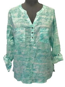 NWT Ocean Coast Blouse Large Sheer Resort Wear Cruise Tunic Tropical Cotton $55 - Picture 1 of 9