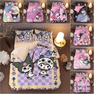 My Melody Kuromi Bed Sheet Quilt Cover Pillowcase Winter Plush Warm Bedding Set - Picture 1 of 21