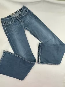 Pantalones de mezclilla BKE para mujer con brotes de altura baja lavado medio elásticos talla 27x33.5 - Imagen 1 de 12