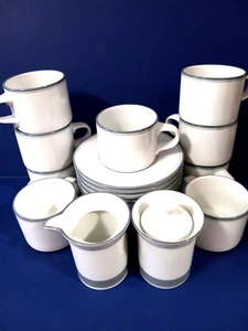 DANSK CONCERTO ALLEDRO GREY SERVICE FOR 8 CUPS & SAUCERS W/ CREAMER & SUGAR BOWL - Picture 1 of 3