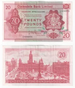 Billete Clydesdale Bank Ltd £20 (1964) BYB ref: SC323 - en muy buen estado+ - Imagen 1 de 3