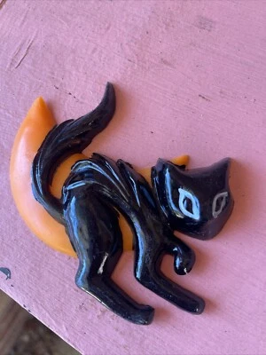 Topper de pastel de plástico duro media luna gato negro vintage / Halloween / 4x3" / ¡NUEVO! Foto 1 de 4