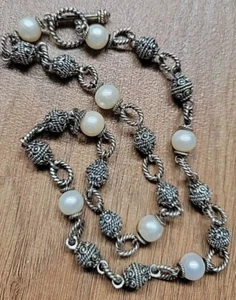 Town & Country T & C Pearl Necklace Sterling Silver & 14K Gold - Picture 1 of 5