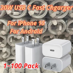 For iPhone 15 Pro Plus iPad Android New 20W Fast Charger USB C Type C Cable Lot - Picture 1 of 20