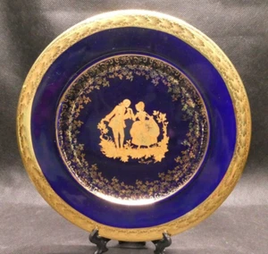 Placa de porcelana Limoges Castel azul cobalto y dorado (18,5 cm de diámetro) - Imagen 1 de 5