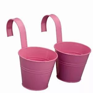 BLUMENTOPF 2er Pink 16cm mit Halter modern verzinkt Garten Pflanzen Frühling neu - Bild 1 von 1