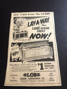 Pubblicità Giornale Vintage Anni 50 Natale Babbo Natale Lane Cedar Chest Globe Negozio 0C25 - Foto 1 di 2