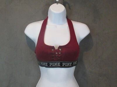 PINK Sports Bra Womens XS Garnet Red Lace Up Front Racerback Stretch Cotton - Image 1 of 4