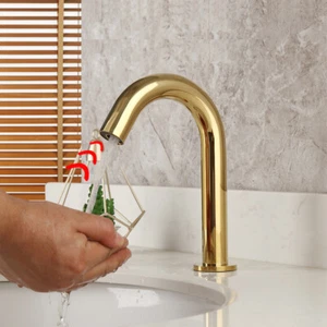 Grifo montado en cubierta grifos cortos lavabo sin contacto sin sensor de manos electrónico dorado - Imagen 1 de 7
