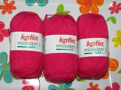 3 Skein Lot ~ Katia "Mississippi 3" Cotton Blend Yarn ~ 765 Magenta - Image 1 of 2