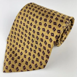 John Henry Mens 100% Silk Tie Gold Maroon Geometric Made in USA - Picture 1 of 10