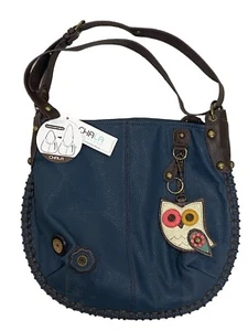 Chala handbag blue with owl keychain change purse accessory new brown handle - Picture 1 of 14