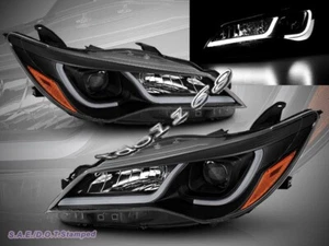 Toyota Camry 2015-2017 carcasa negra barra en C proyector LED par de faros nuevo - Imagen 1 de 4