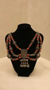 Antique museum  Yemenite Tibetan silver Necklace coral Bead’s Tribal - Picture 1 of 12