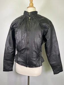 Chaqueta corta vintage años 90 LG Cambridge cuero negro motociclista para mujer M/L *FUMADOR - Imagen 1 de 10