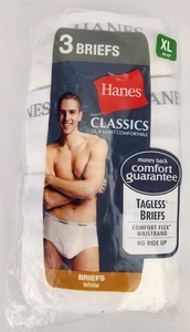 Hanes Classics 3 White Tagless Men's Briefs Underwear XL 40-42" NWT - Picture 1 of 2