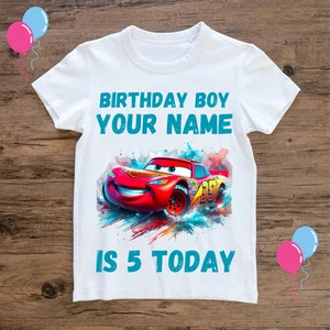CARS PERSONALISED KIDS BIRTHDAY T SHIRT Kids custom cars t shirt add name & age - Picture 1 of 2