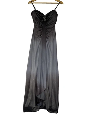 Onyx Nite Chiffon Sparkle Gown 4 Purple Gray Ombre Formal Dress Ruched Elegant - Image 1 of 4