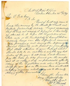 1839 Ohio Auditor of State Letter to Rev. G. Todd Esq Land Tax Signed DV Thomas - Picture 1 of 2
