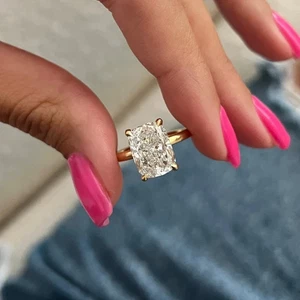 4 Ct Cushion-Cut Lab Grown Diamond Solitaire Engagement Ring 14K Yellow Gold - Picture 1 of 6
