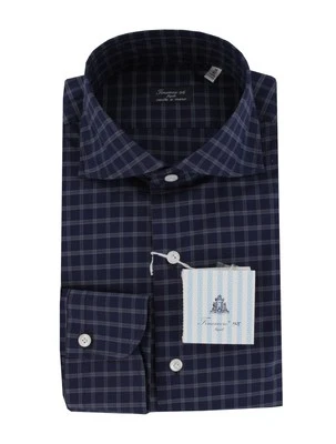 $450 Finamore Napoli Dark Blue Cotton Shirt - Slim - (FN12272413) - Image 1 of 4