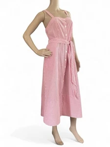 Michael Stars Raina Stripe Pink Button Up Sleeveless Dress Midi Tie Belt Medium - Picture 1 of 12