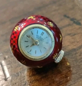 Atlanta Geneve Pendant Watch Swiss-made Orb Red Enamel Hand-painted Gold Birds - Picture 1 of 11