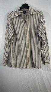 GAP Gestreiftes Langarm Hemd mit Knopfleiste Blau Beige Gestreift Herren M Baumwolle - Bild 1 von 12