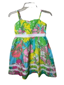Lilly Pulitzer Girls Dress Sz 12 Sundress 100% Cotton Eyelet Lined Fit Flare - Picture 1 of 8