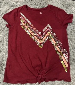 so favorite Tshirt Kids 7 Sequin Front Knot Short Sleeve Maroon 👚 - Picture 1 of 5