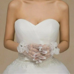 Guanti donna bianco rete pizzo cristallo fiocco matrimonio sposa festa abito - Foto 1 di 4