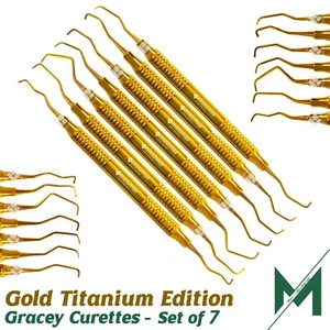 7-teiliges Gracey Küretten Set - Gold Edition titanbeschichtet vordere hintere Zähne - Bild 1 von 3